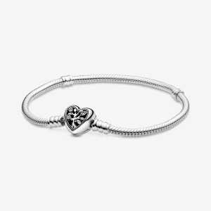 Charm Pandora Moments Family Tree Heart Clasp Snake Sterling Silver | 145890-SFH