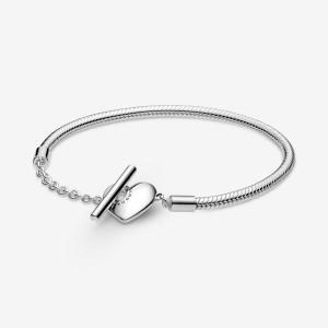 Charm Pandora Moments Heart T-Bar Snake Sterling Silver | 651980-VZY