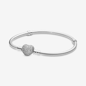 Charm Pandora Moments Sparkling Heart Clasp Snake Sterling Silver | 045312-ATG