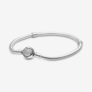 Charm Pandora Moments Sparkling Heart Clasp Snake Sterling Silver | 072468-RHD